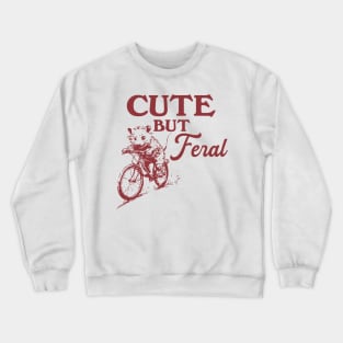 Cute But Feral Possum On A Bike Shirt, funny possum meme Crewneck Sweatshirt